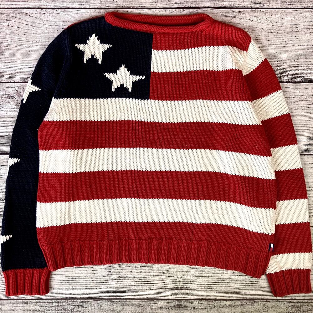 Vintage Tommy Hilfiger Flag All Over Print Knit Sweater